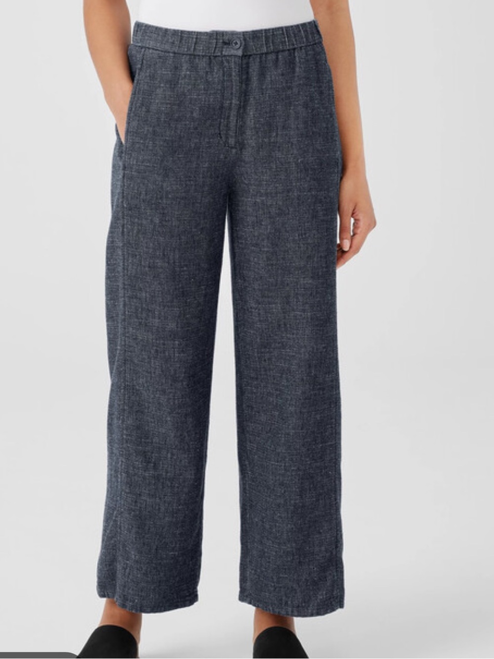 Eileen Fisher Tweedy Hemp Cotton Wide-Leg Pant Chinos in Dark Blue M